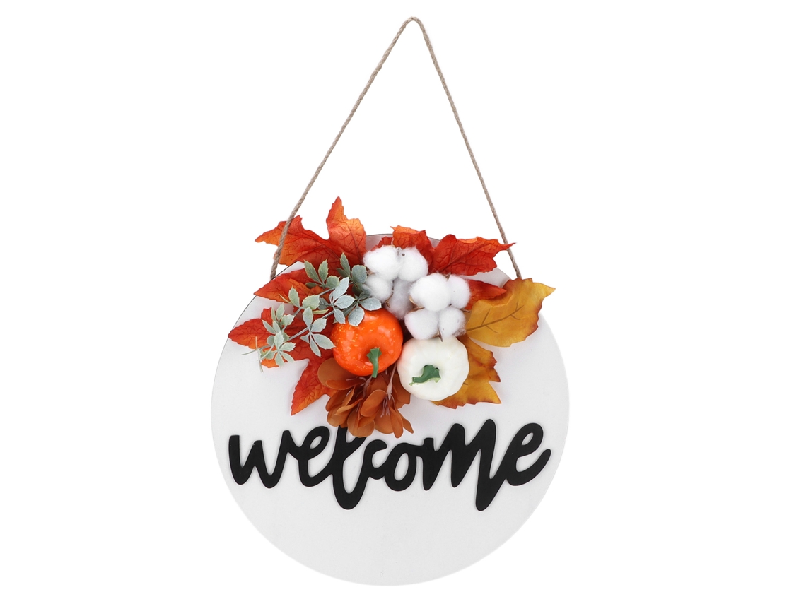 Placa redonda de madeira para porta, estilo casa de campo, decoração de Halloween em Natal.
