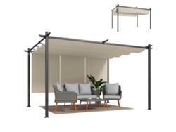 Pérgola de jardín de 4x3 m con techo enrollable retráctil de 3 lados, protección UPF30+, color beige, para terraza exterior.
