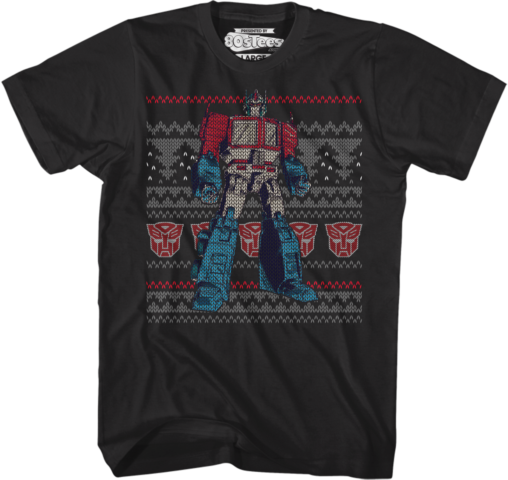 Camisetas Unisex DEEPSTONE Optimus Prime Faux Ugly Christmas Sweater Transformers Negro (XXL)