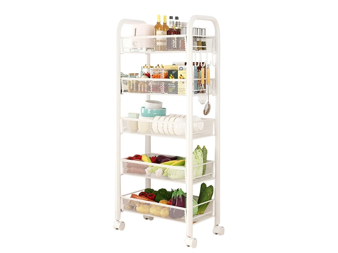 Carrito de almacenamiento, diseño de 5 niveles, construcción de metal duradero, OEM blanco