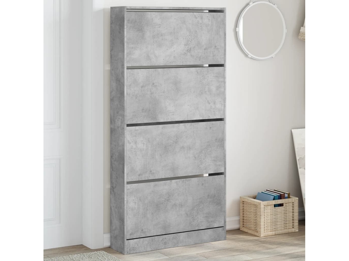 Mueble Zapatero | Armario Zapatero 4 Cajones Abatibles Gris Hormigón 80x21x163,5cm