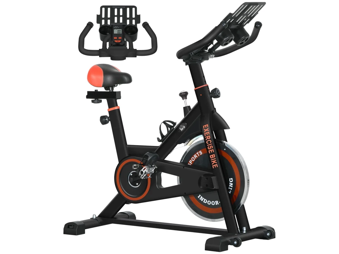 Bicicleta Ergométrica Resistência Ajustável Volante 8kg Lcd Guidão Assento Preta Vermelha