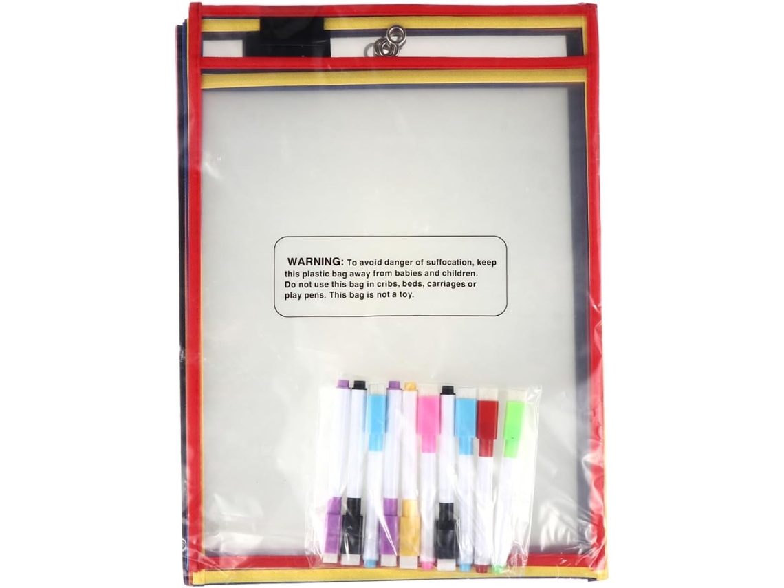 Juego De 10 Fundas Reutilizables A4 Verticales Transparentes Para Pizarra Blanca, Fabricadas En Pet De Alta Calidad.