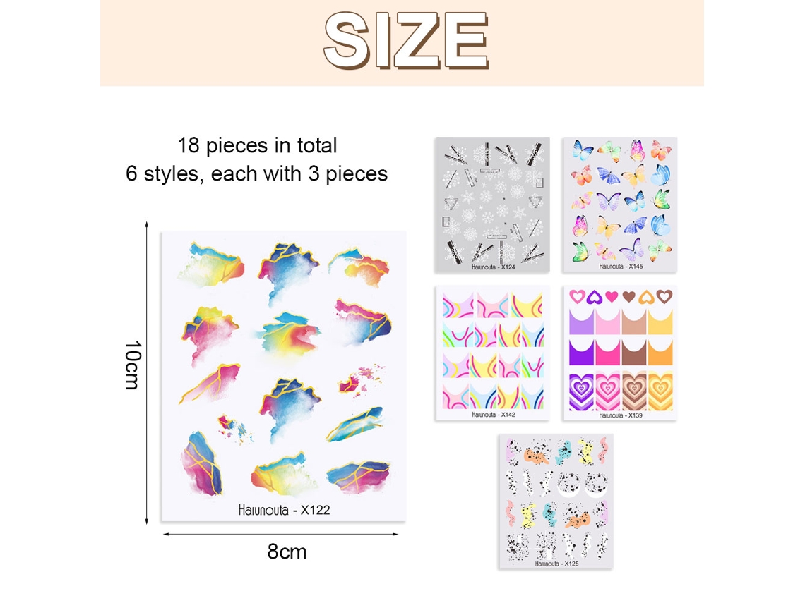 Pegatinas para uñas 18 hojas adhesivas para decoración de uñas RNEMITERY