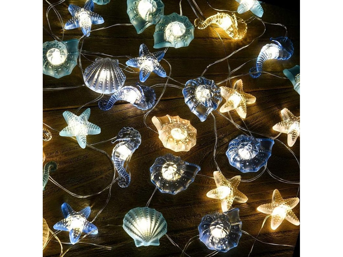 Guirnalda De Luces Led Con Motivos Marinos, Conchas Y Caballitos De Mar Para Decoración Navideña Y De Fiestas.