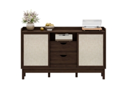 Aparador 120 Cm - Puertas Correderas Y Doble Cajón, Almacenamiento Multifuncional - Natural