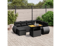 Conjunto de sofá de jardín de 8 piezas con cojines en mimbre sintético negro de DKD Home Decor