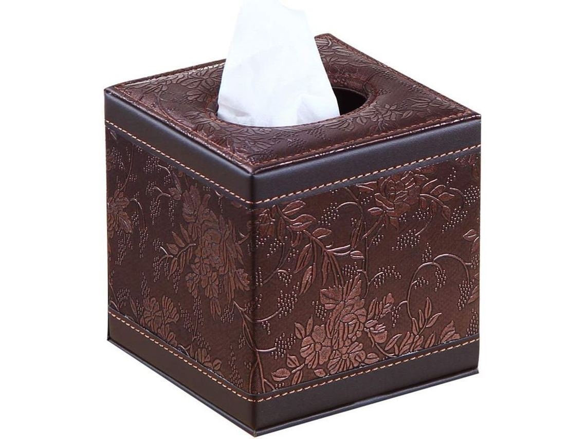 Soporte Cuadrado Para Papel Higiénico De Piel Sintética Marrón Con Cierre Magnético.