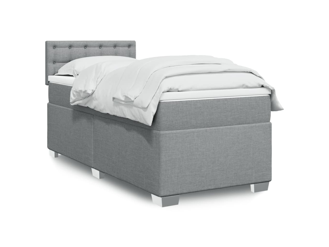 Cama box spring con colchón tela gris claro 90x200 cm