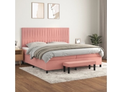 Cama Box Spring Con Colchón Terciopelo Rosa 200x200 Cm