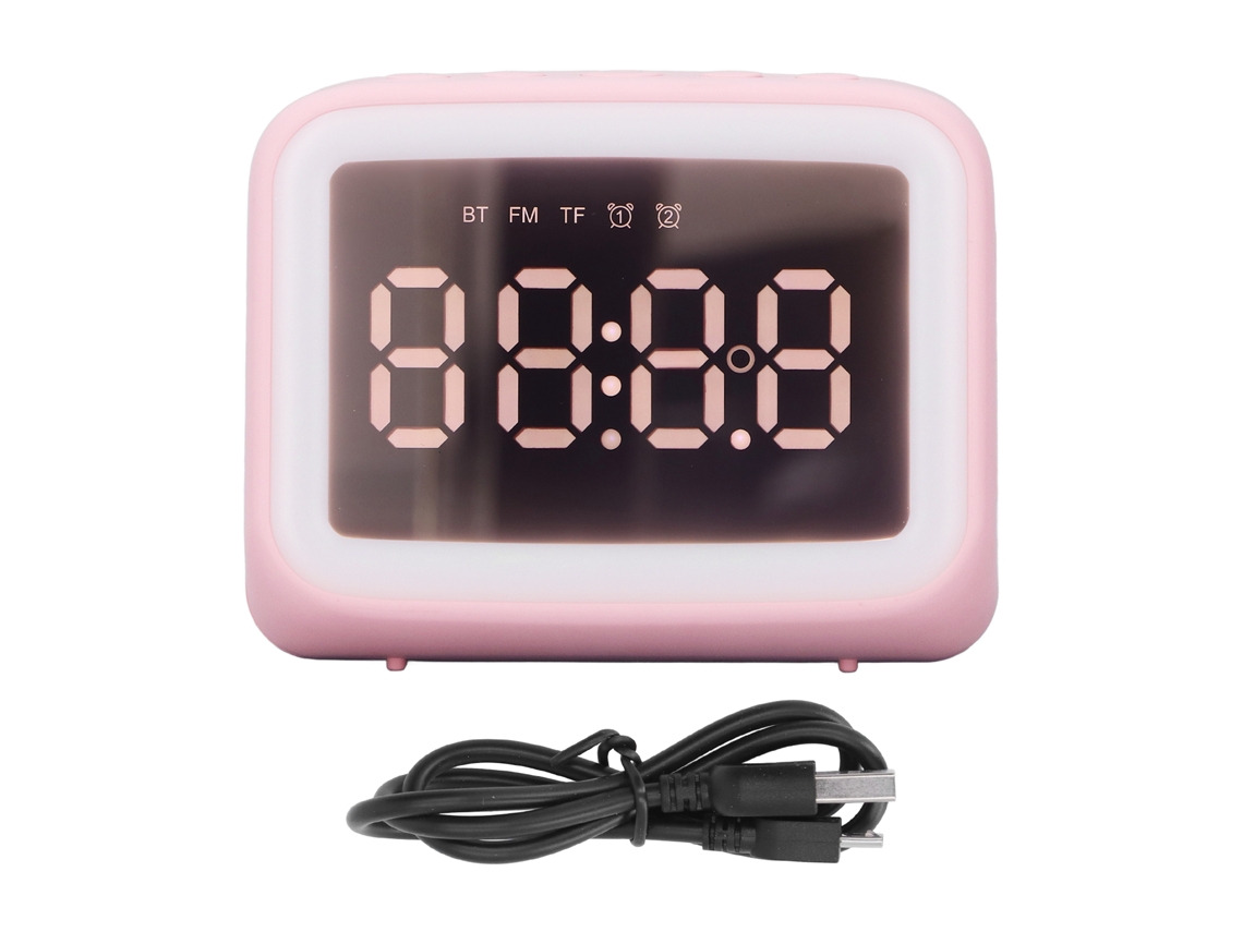 Reloj Despertador Radio Con Luz Nocturna Altavoz Tarjeta Tf Espejo Niños Rosa