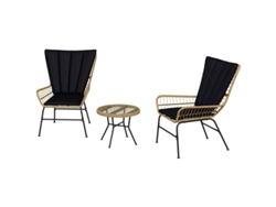 Conjunto De Asientos De Ratán, 3 Piezas, Muebles De Jardín Con 2 Sillas + Mesa Auxiliar, Tablero De Cristal, Incluye Cojines.