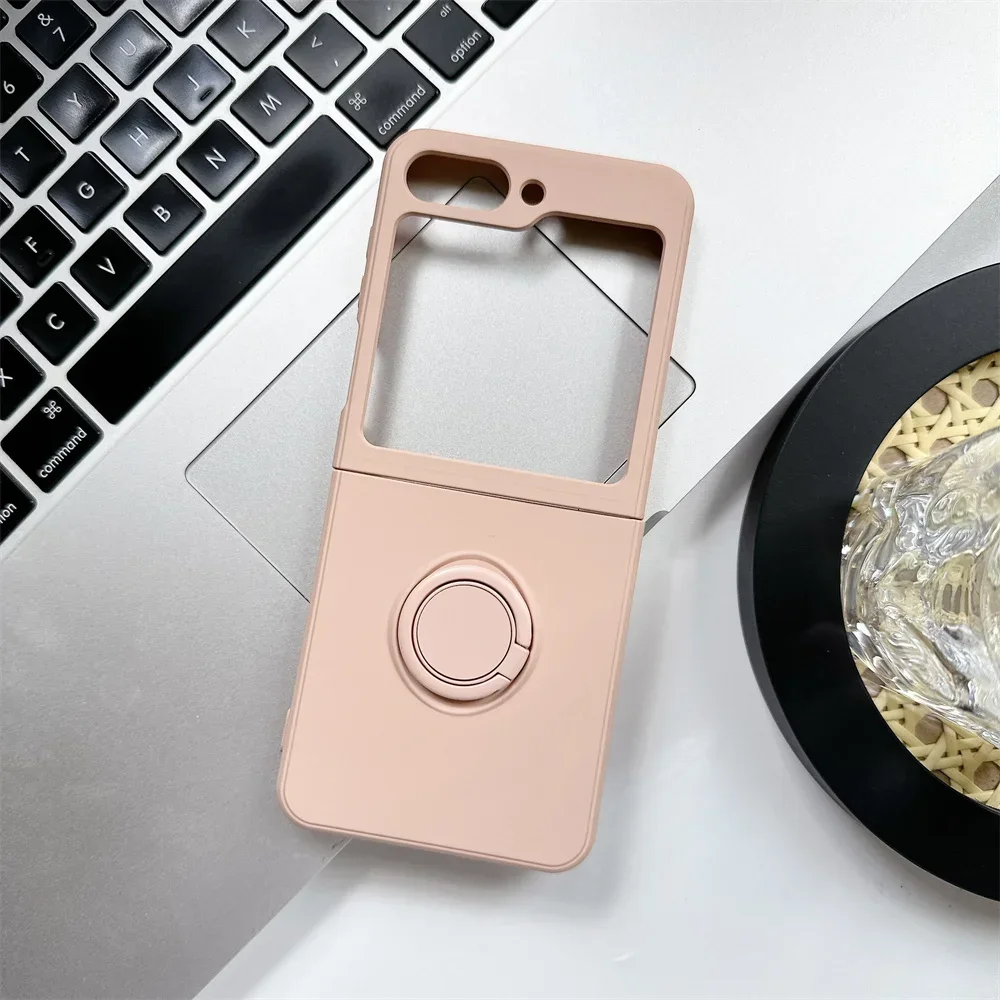 (rosa, Galaxy Z Flip4) Funda Protectora De Silicona Líquida, A Prueba De Golpes Y Antideslizante, Soporte De Anillo, Material Tpu Suave.
