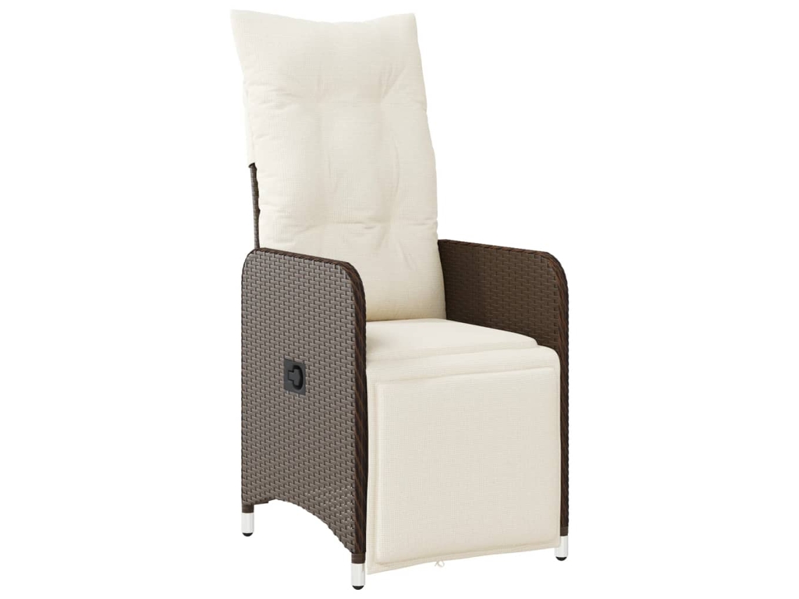 Maison Exclusive - Silla de jardín reclinable con cojines y patas de mimbre, marrón