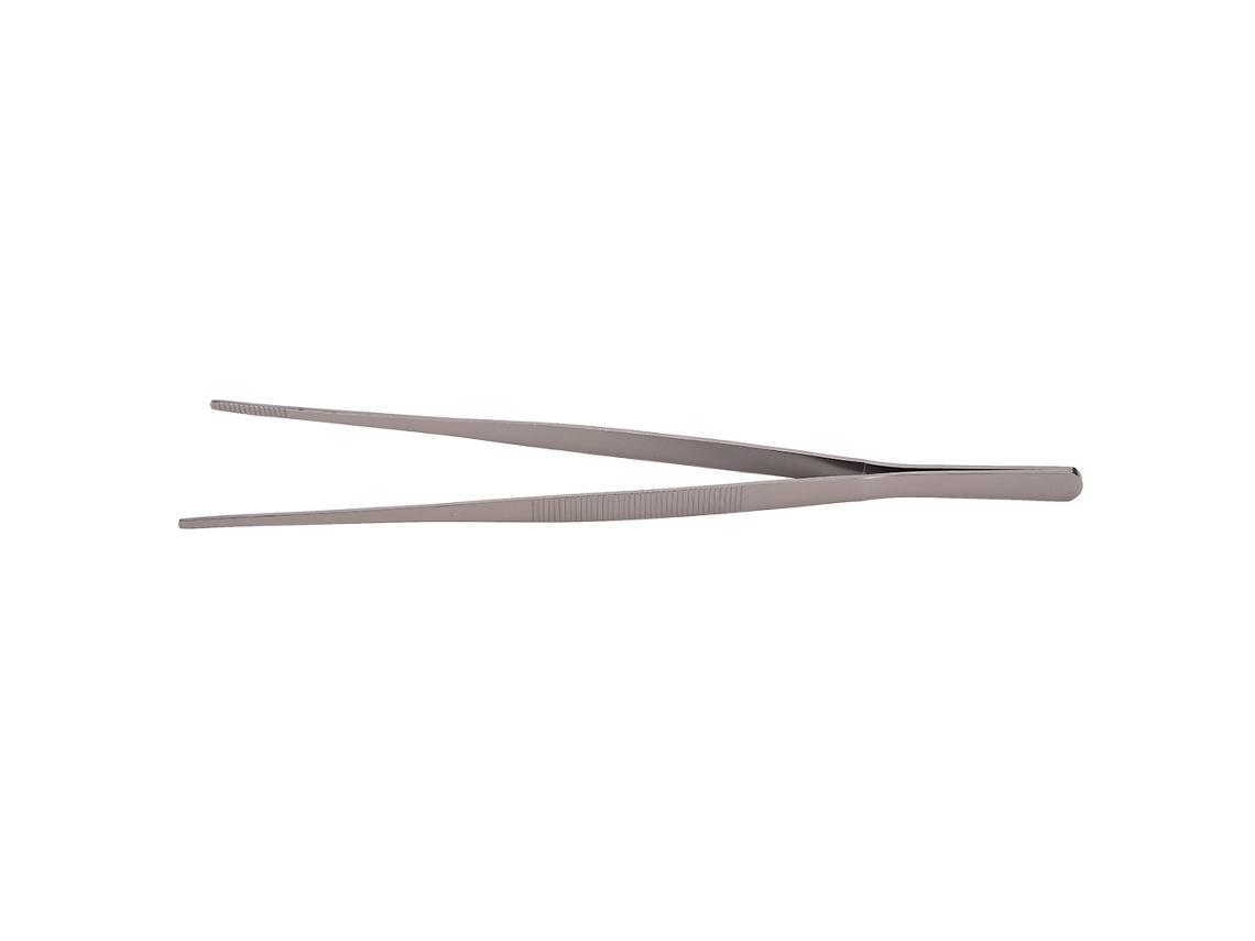 Pinzas de cocina de acero inoxidable con punta dentada, color negro
