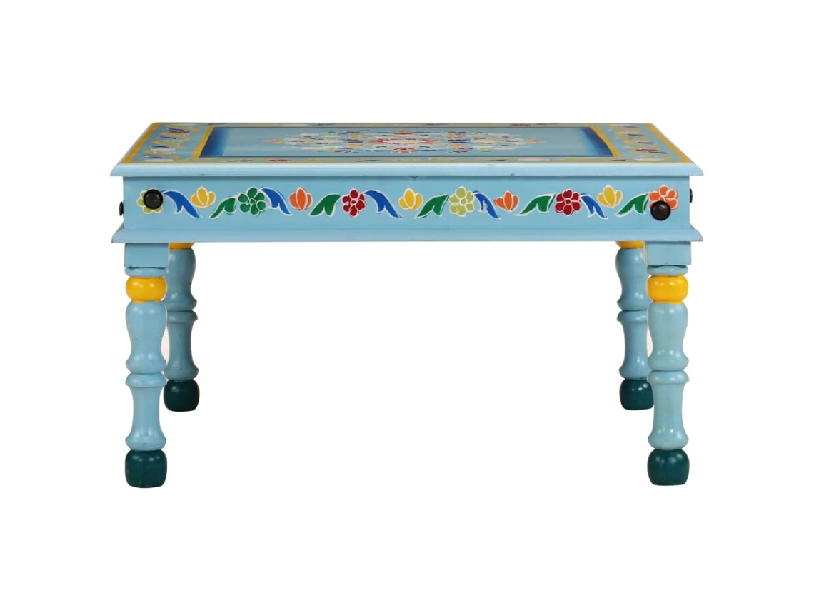 Mesa De Centromesa Auxiliarmesita De Centro Madera Maciza De Mango Turquesa Pintada A Mano Wsd60653