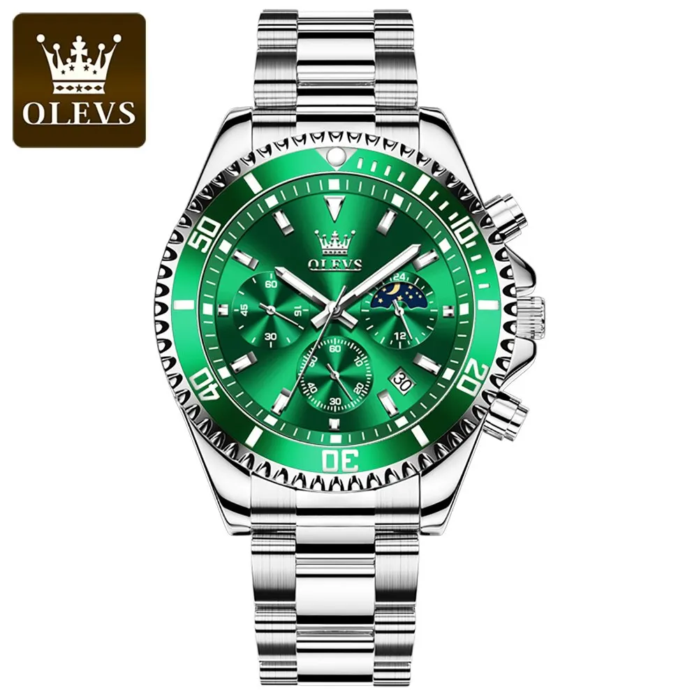 Reloj De Lujo Para Hombre (plateado Y Verde) De Acero Inoxidable, Resistente Al Agua Y Luminoso, Estilo Ejecutivo Y Elegante.