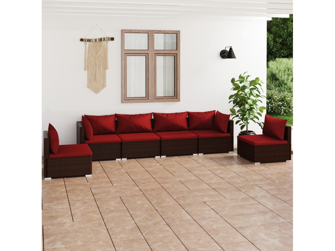 Conjunto de muebles de jardín con cojines de mimbre marrón, Dkd Home Decor