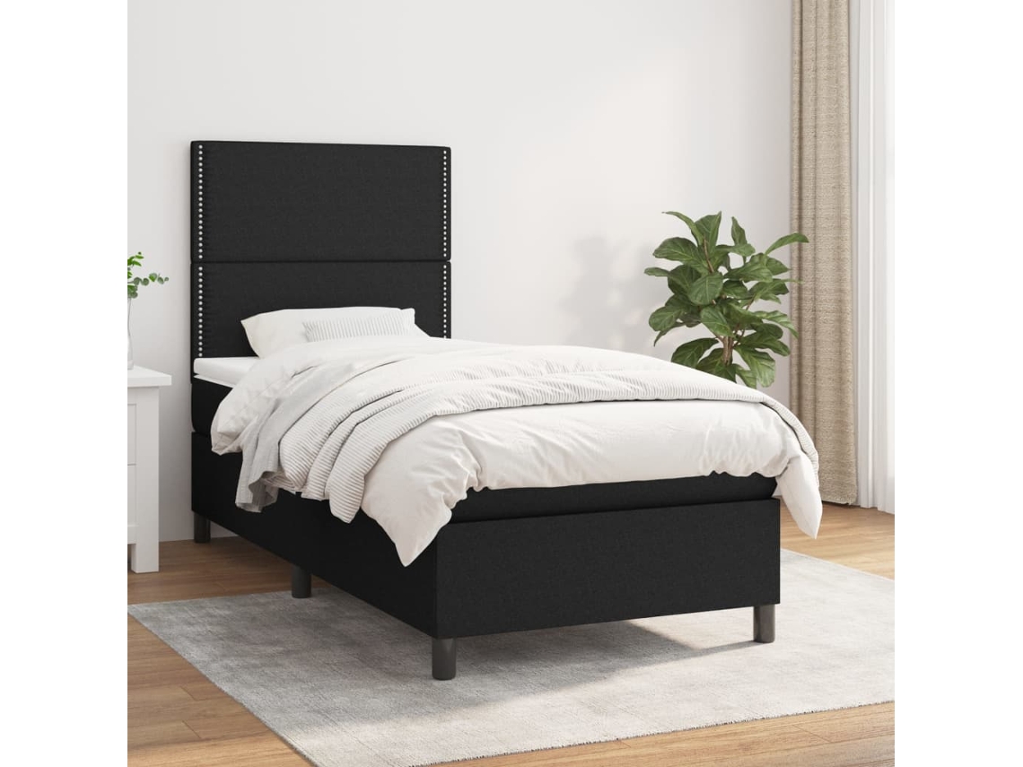 Cama Box Spring Con Colchón Tela Negro 80x200 Cm