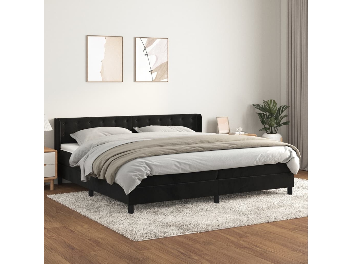 Cama Box Spring Con Colchón Terciopelo Negro 200x200 Cm