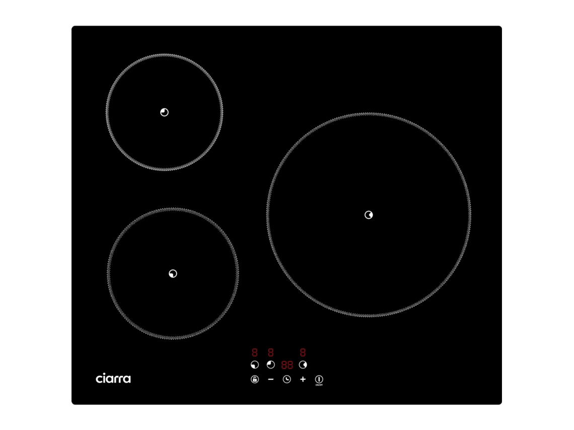 CIARRA Placa de Inducción 59cm 5600W 3 Zonas Temporizador Botón Táctil AWBIH3-F