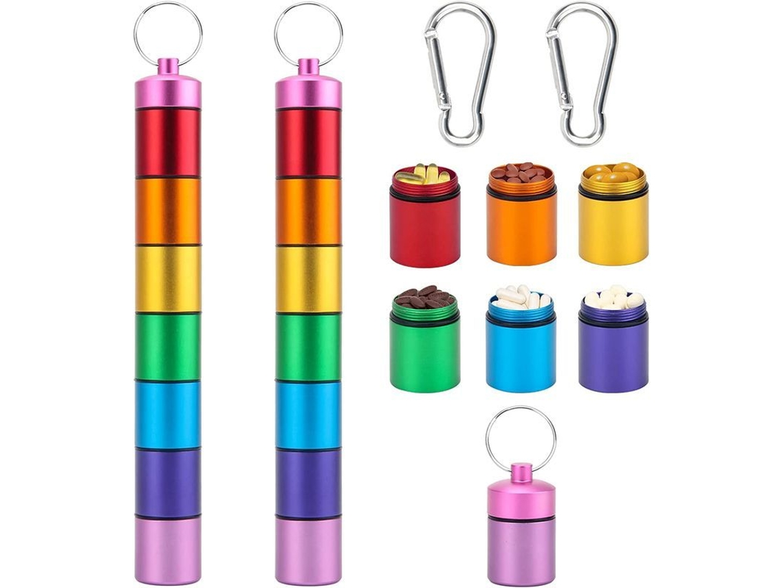 Pastillero Portátil Pequeño Con Llavero Para Viajes, Paquete De 2, Pastillero Pequeño De Aleación De Aluminio
