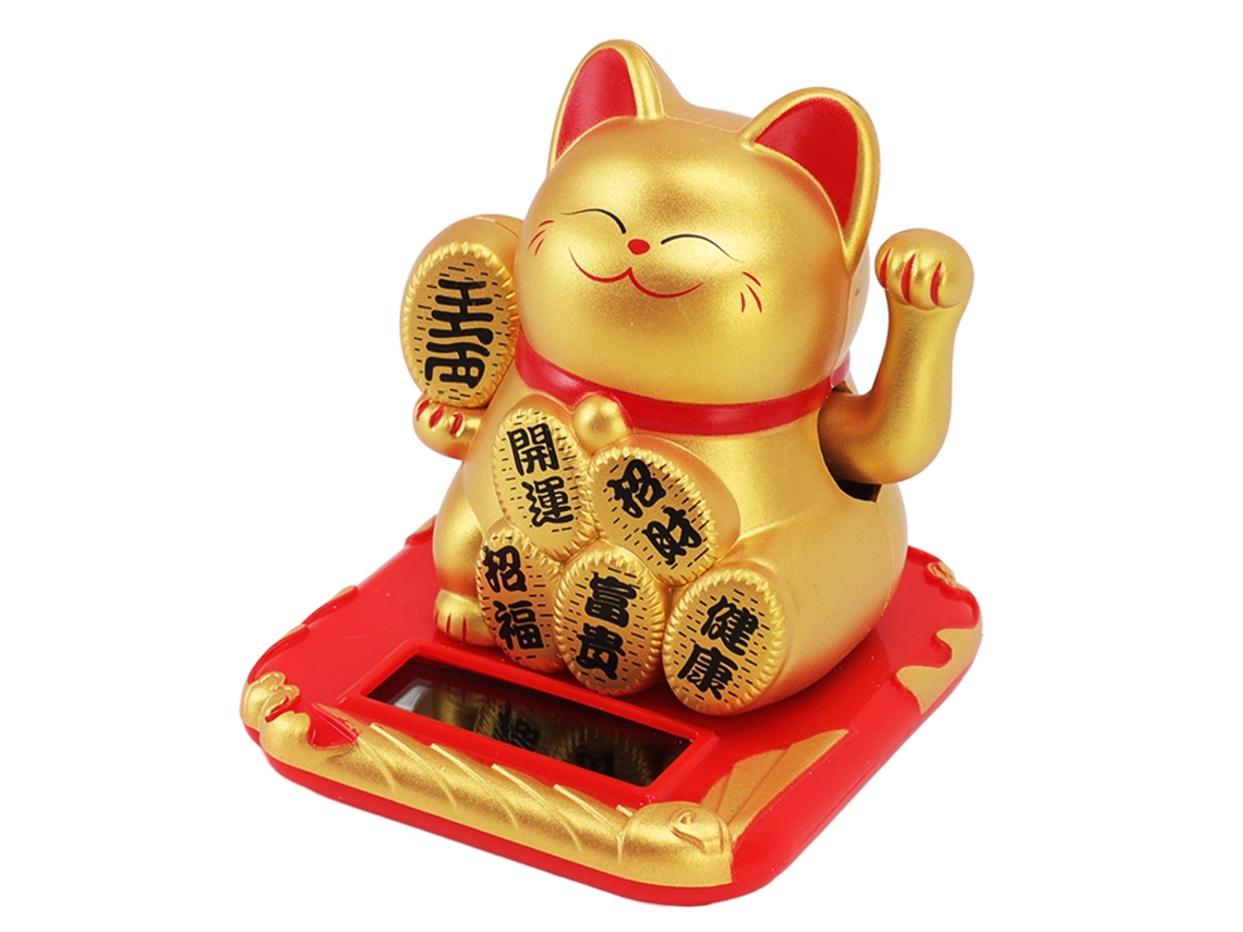 Lámpara LED decorativa para exteriores con diseño de gato solar saludable y buena suerte.