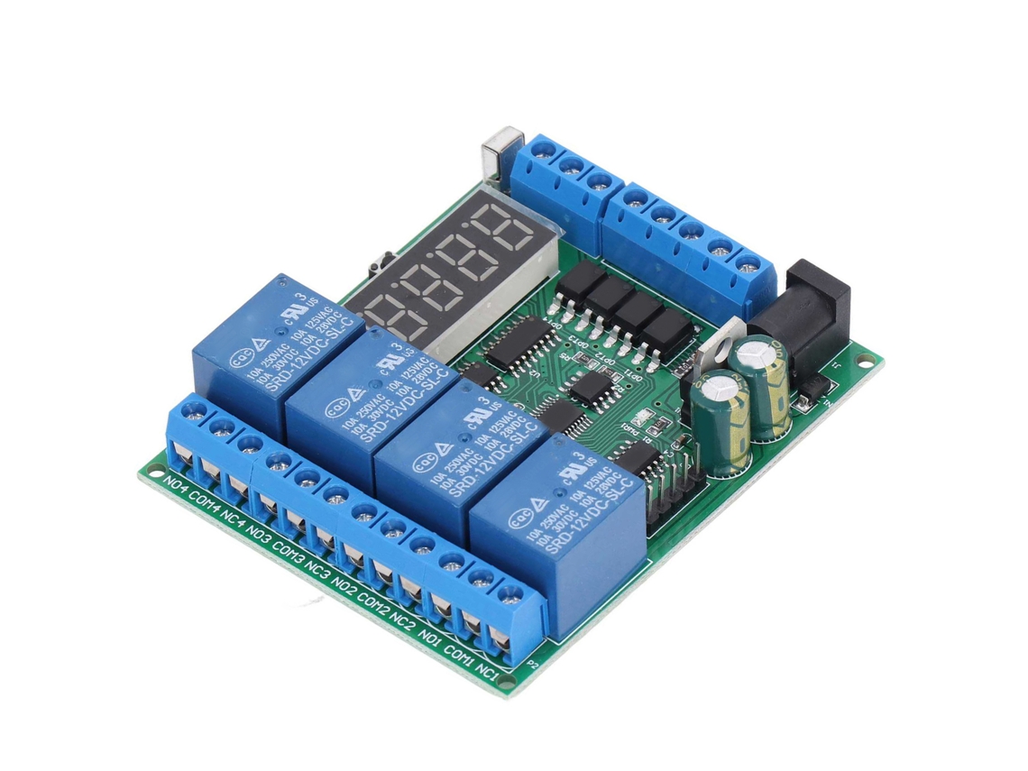 Placa De Desarrollo De Relé De Retardo De 4 Canales Con Pantalla Led Digital, 12 V Cc, Para Microcontrolador Scm.