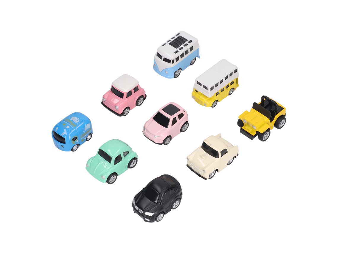 Ats-conjunto De 9 Coches Y Autobuses De Metal Con Retroceso, Juguetes Coloridos Para Niños Pequeños, Diversión Interminable