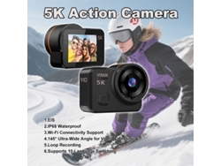 Cámara De Acción Portátil (negra, 32 Gb), 5k, Pantalla Táctil Ips Hd De 2,0 Pulgadas, Ip68, Resistente Al Agua, Wifi, Eis