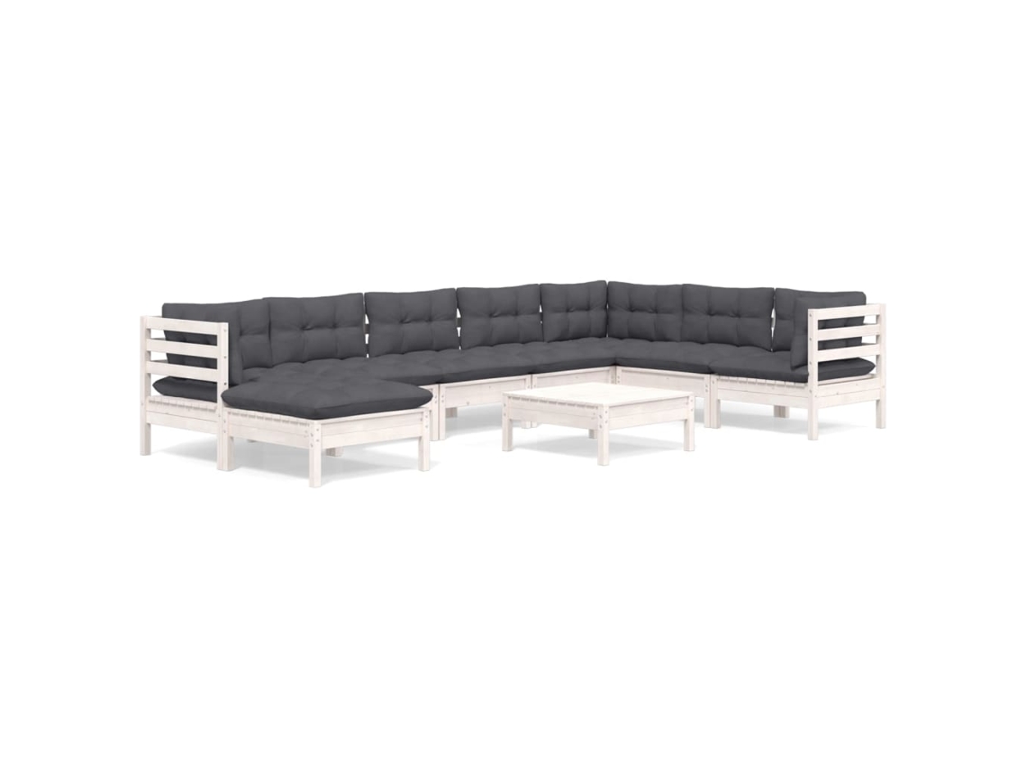 Maison Exclusive - Muebles De Jardín 9 Pzas Y Cojines Blanco Madera Maciza De Pino