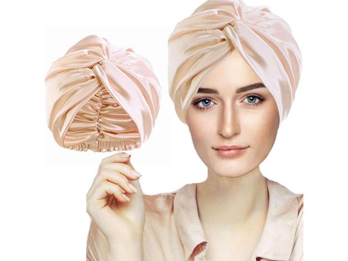 Gorro De Seda Sintética Para El Cuidado Del Cabello De Mujer, Gorro De Noche Rosa Claro De Doble Capa.