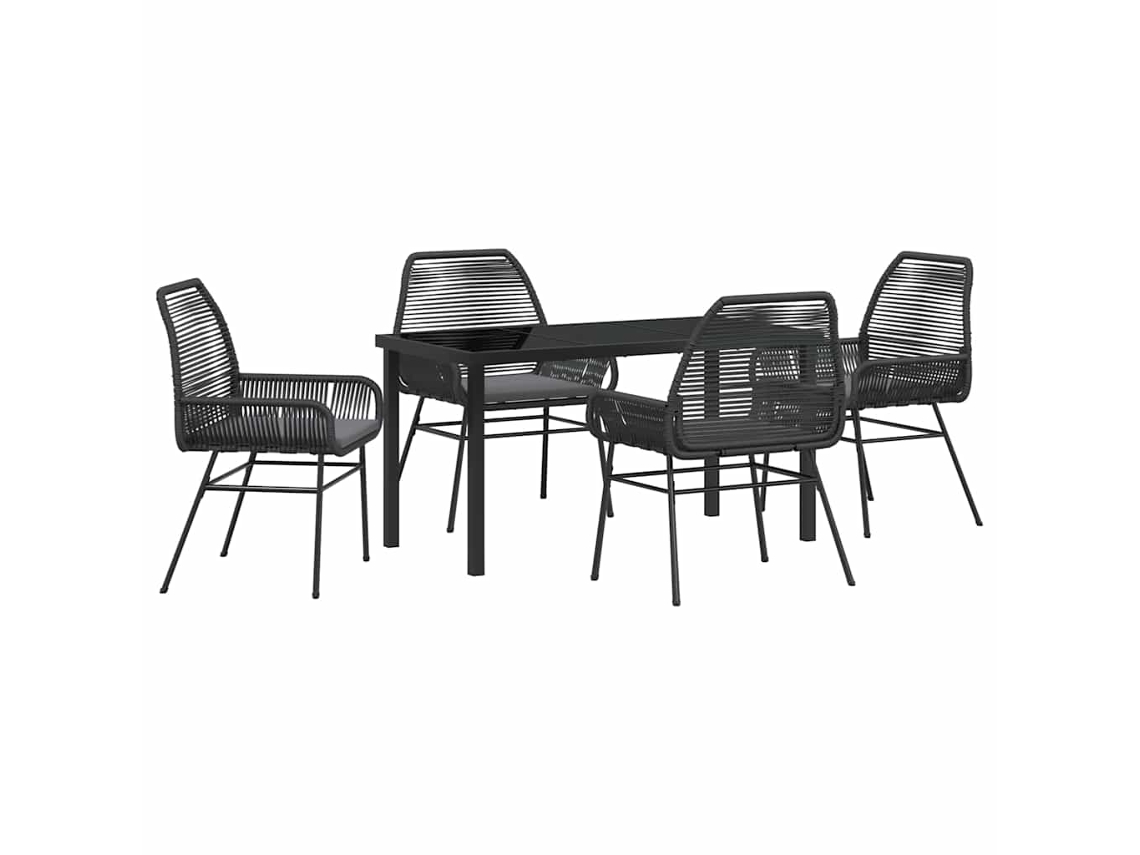 Juego de comedor de jardín de 5 piezas con cojines, mimbre marrón, EXCLUSIVO DE LA CASA
