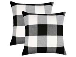 2026-41215-2 Fundas De Almohada De Cuadros Bufalo Estilo Rural, Tela Poliéster Lino, 45x45 Cm, Decoración De Otoño, Negro Y Blanco
