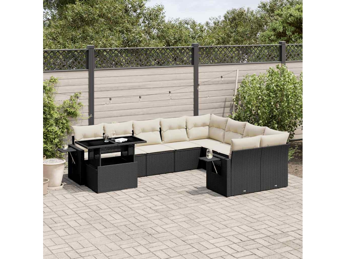 Conjunto de sofá de jardín de 10 piezas con cojines en mimbre sintético negro de DKD Home Decor