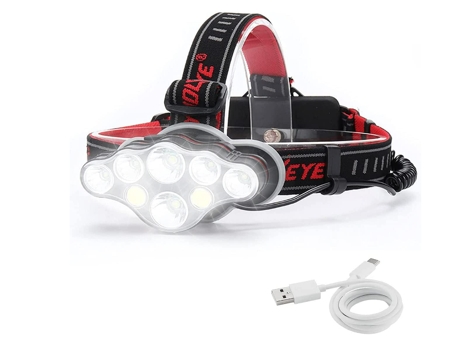 Linterna frontal, 8 modos de iluminación, linterna frontal LED recargable, superbrillante, 18000 lúmenes, resistente al agua IPX4, para ciclismo, B...