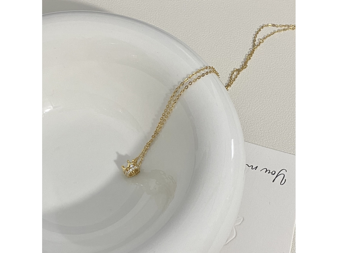Collar De Plata De Ley 925 Estilo Coreano (oro) Con Colgante De Corona Pequeña Incrustada De Diamantes: Clásico, Sencillo Y Sofisticado.