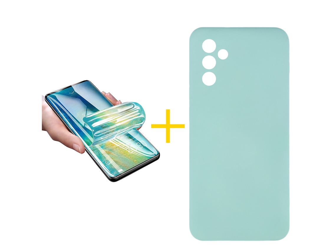 Pack 1 X Película de Vidrio Templado Hidrogel + Funda SKYHE para Samsung Galaxy A36 5G Silicona Líquida Verde-Água