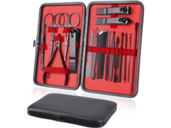 Set 18 Piezas Manicura + Cejas Acero Inox, Estuche Piel