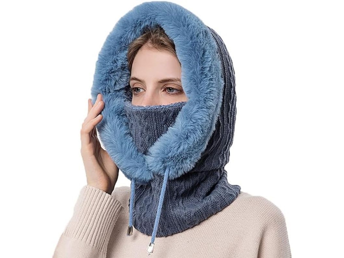 Pasamontañas De Esquí Para Mujer Con Capucha De Felpa, Gorro De Invierno Con Protector De Cuello Para Deportes Al Aire Libre Y Paseos Con Perros.