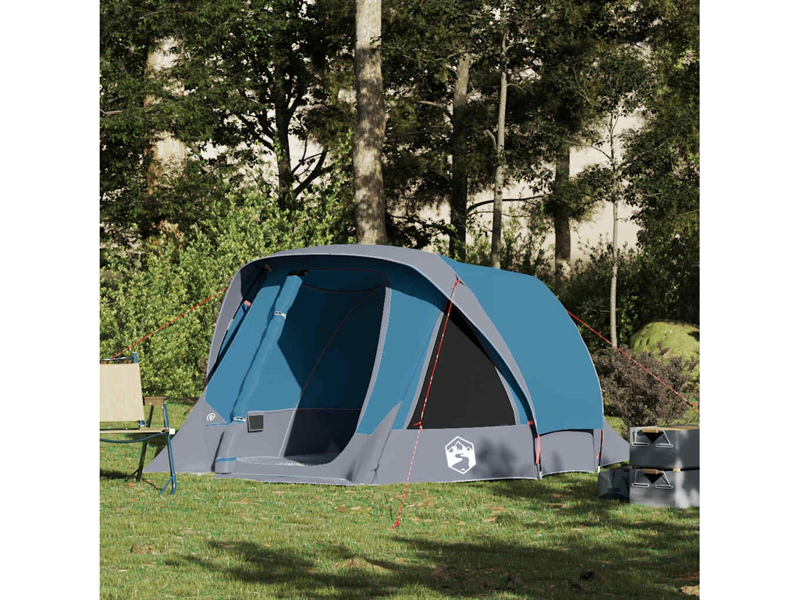 Tienda de campaña tipo cabaña impermeable azul para 4 personas.