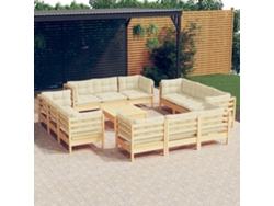 13 Pcs Conjunto Lounge Jardim C/ Almofadões Cor Creme Pinho Dkd Home Decor