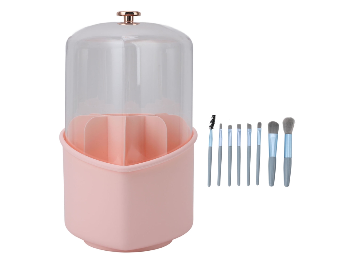 Set De 8 Brochas De Maquillaje Con Organizador Giratorio, Gran Capacidad, Tapa Rosa Transparente.