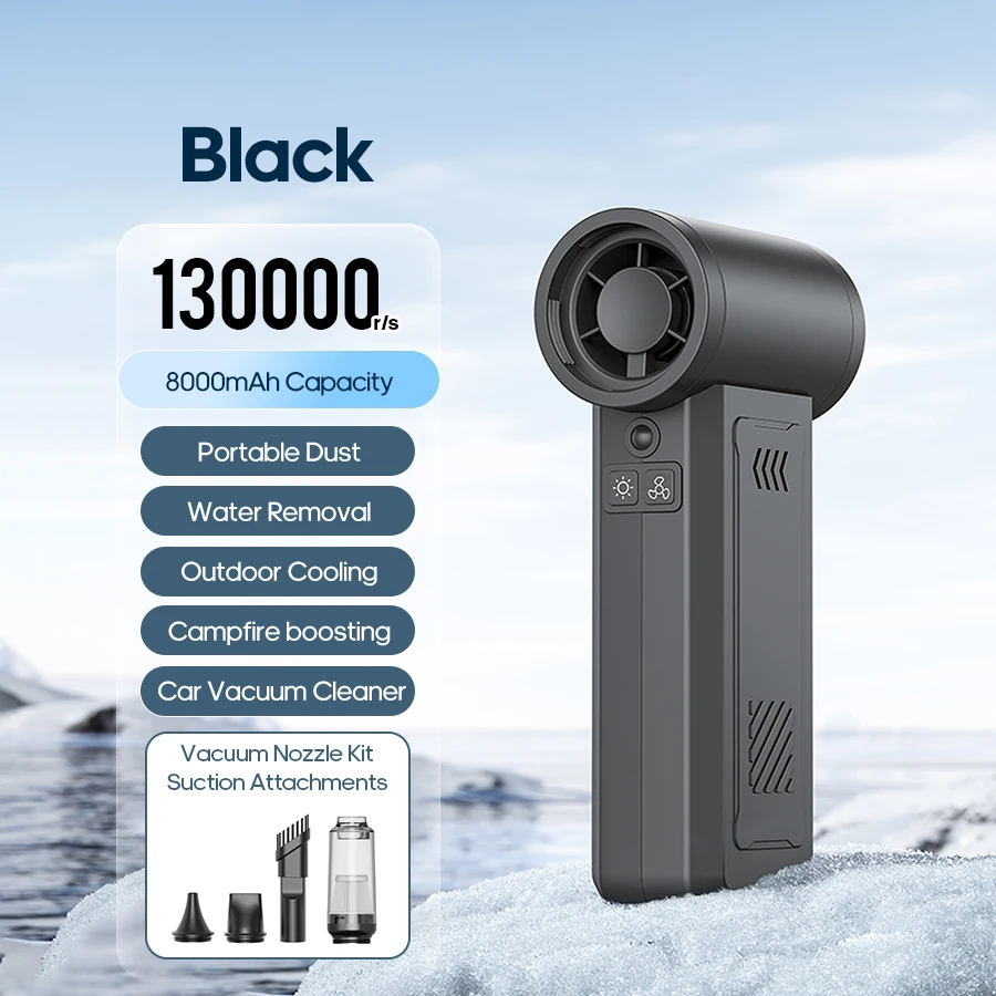 Secador De Pelo De Alta Potencia (negro), 130.000 Rpm, 8.000 Mah, Apto Para Teclados De Ordenador Y Coches.