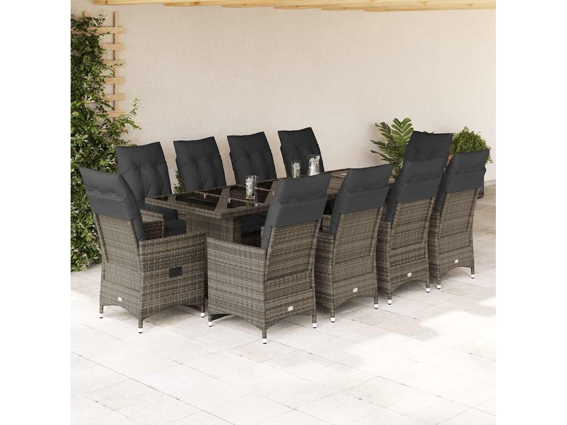 Conjunto de bistró de jardín de 11 piezas con cojines de mimbre gris DKD Home Decor