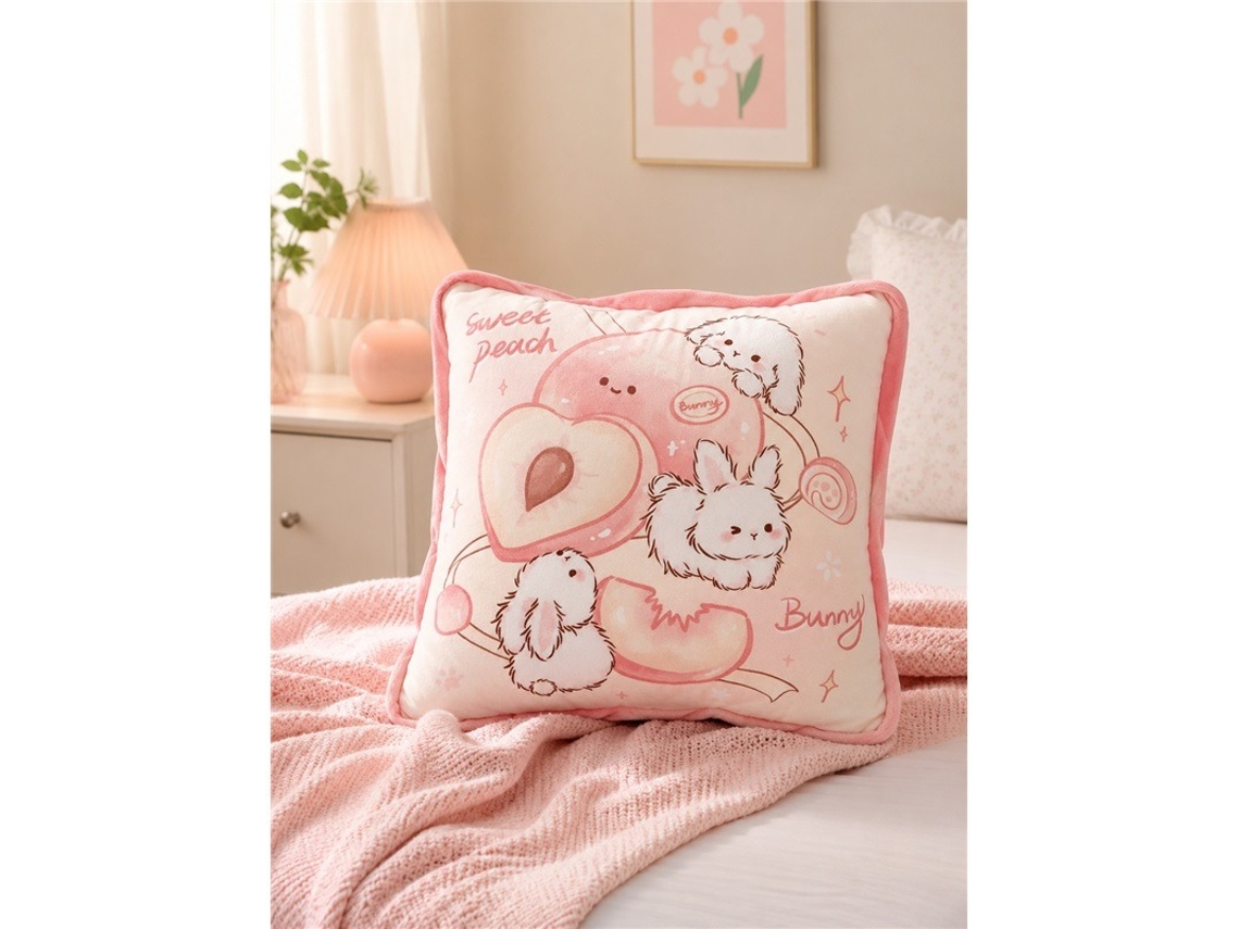 Almohada Manta Conejo Rosa Peluche Suave 38x38cm