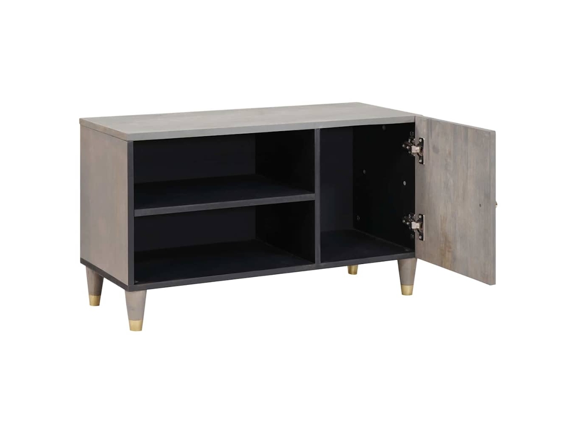Mueble De Tv | Armario Para Tv | Gabinete De Tv Gris 80 X 33 X 46 Cm Madera De Mango Maciza