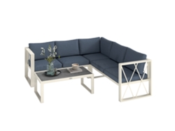 Conjunto De Muebles De Jardín Para Exteriores Con Sofá Esquinero Y Mesa, En Color Beige Y Gris.
