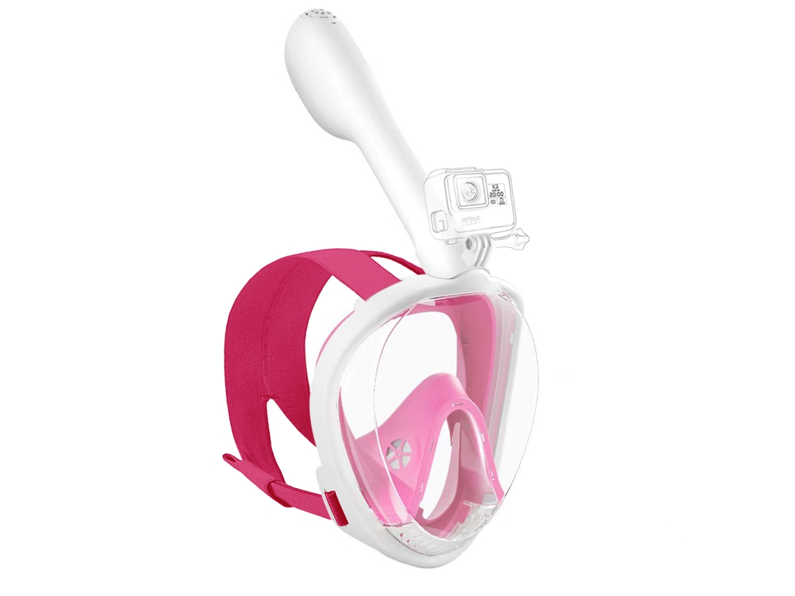 Máscara de snorkel de cara completa con sistema Dry Top y soporte para cámara L/XL Blanco y rosa Siurn