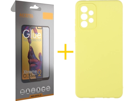 Carcasa y Protector de Pantalla de Vidrio Full Samsung A72 5G ACCETEL Silicona Líquida Amarillo